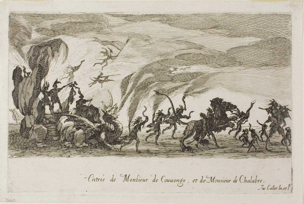 Inträde av M. de Couvonage och M. de Chalabre, från The Combat at the Barrier av Jacques Callot