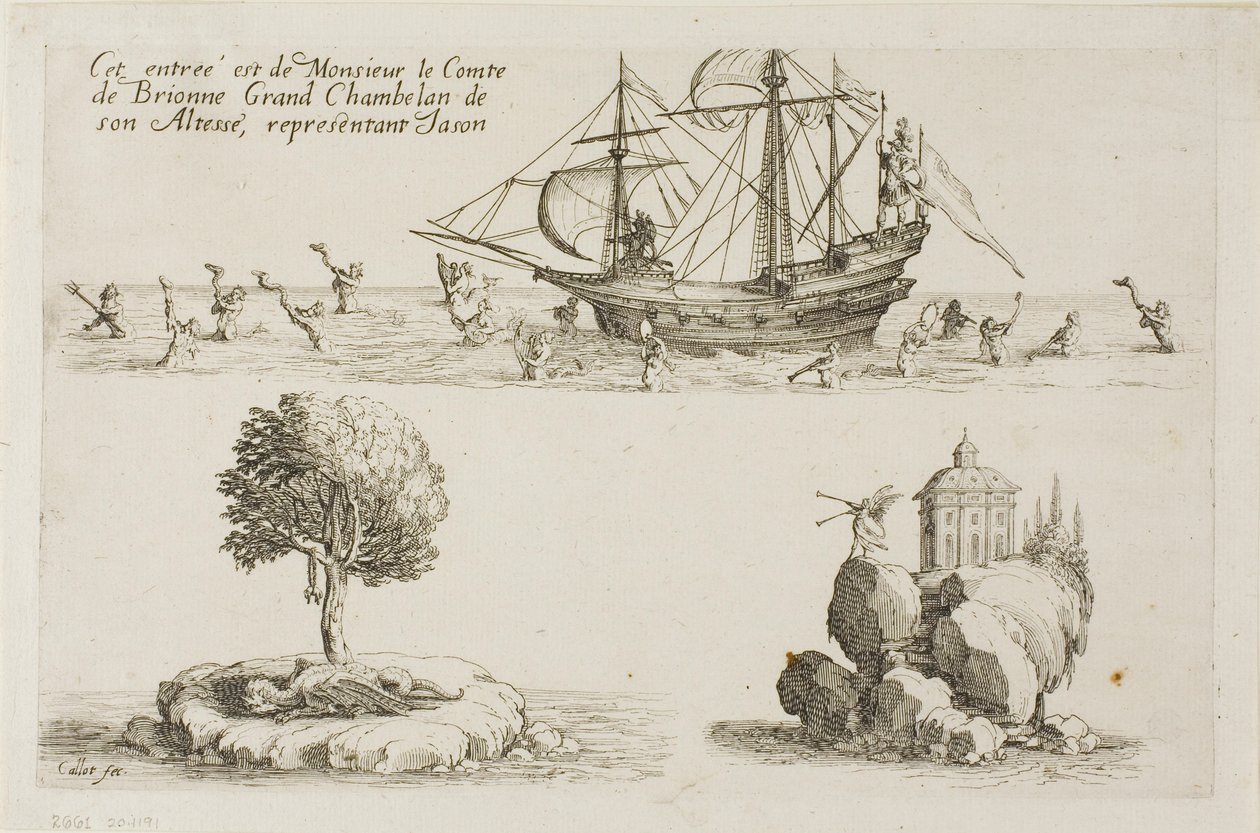 Inträde av M. le Comte de Brionne, Hans Höghet Storkammarherre, representerande Jason, från The Combat at the Barrier av Jacques Callot