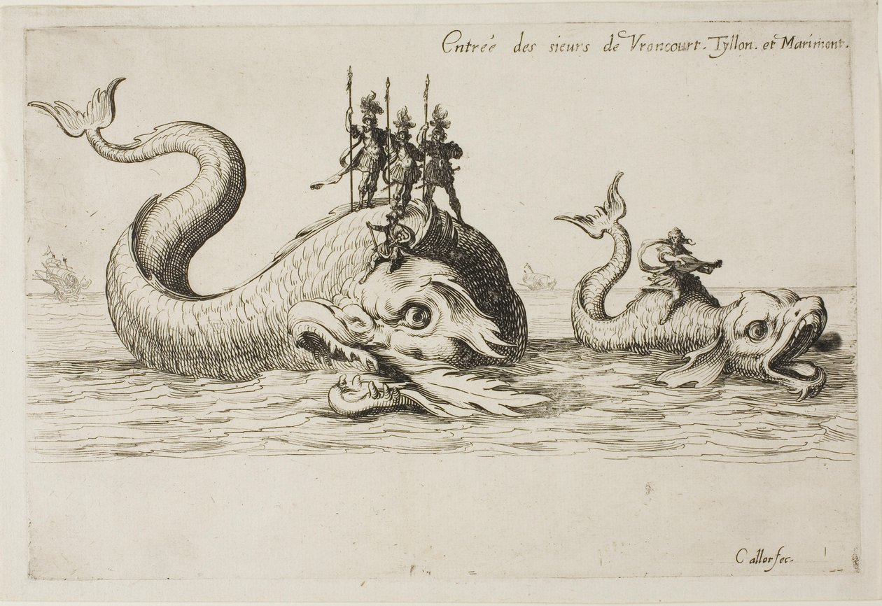 Inträde av Mm. de Vroncourt, Tyllon och Marimont, från The Combat at the Barrier av Jacques Callot