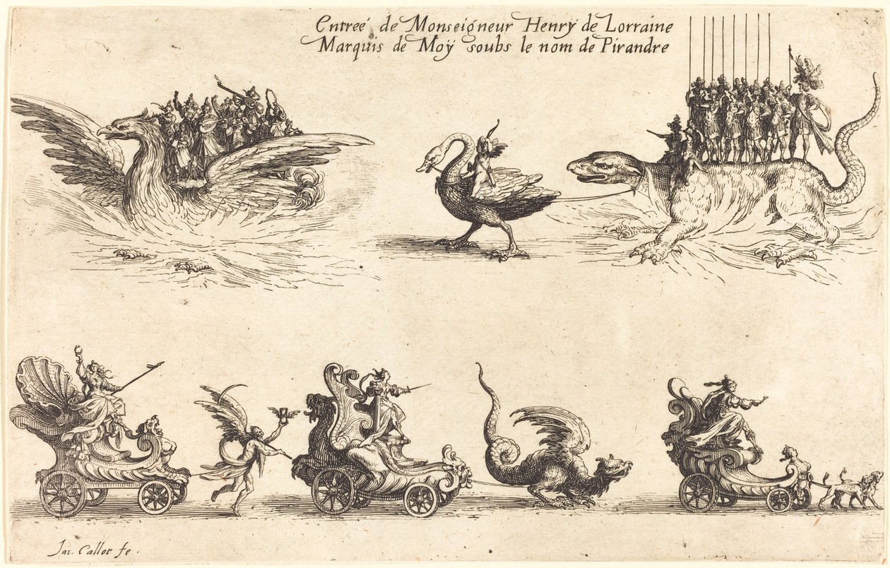 Inträde av Monseigneur Henry de Lorraine, Marquis de Moy, under namnet Pirandre, 1627. av Jacques Callot