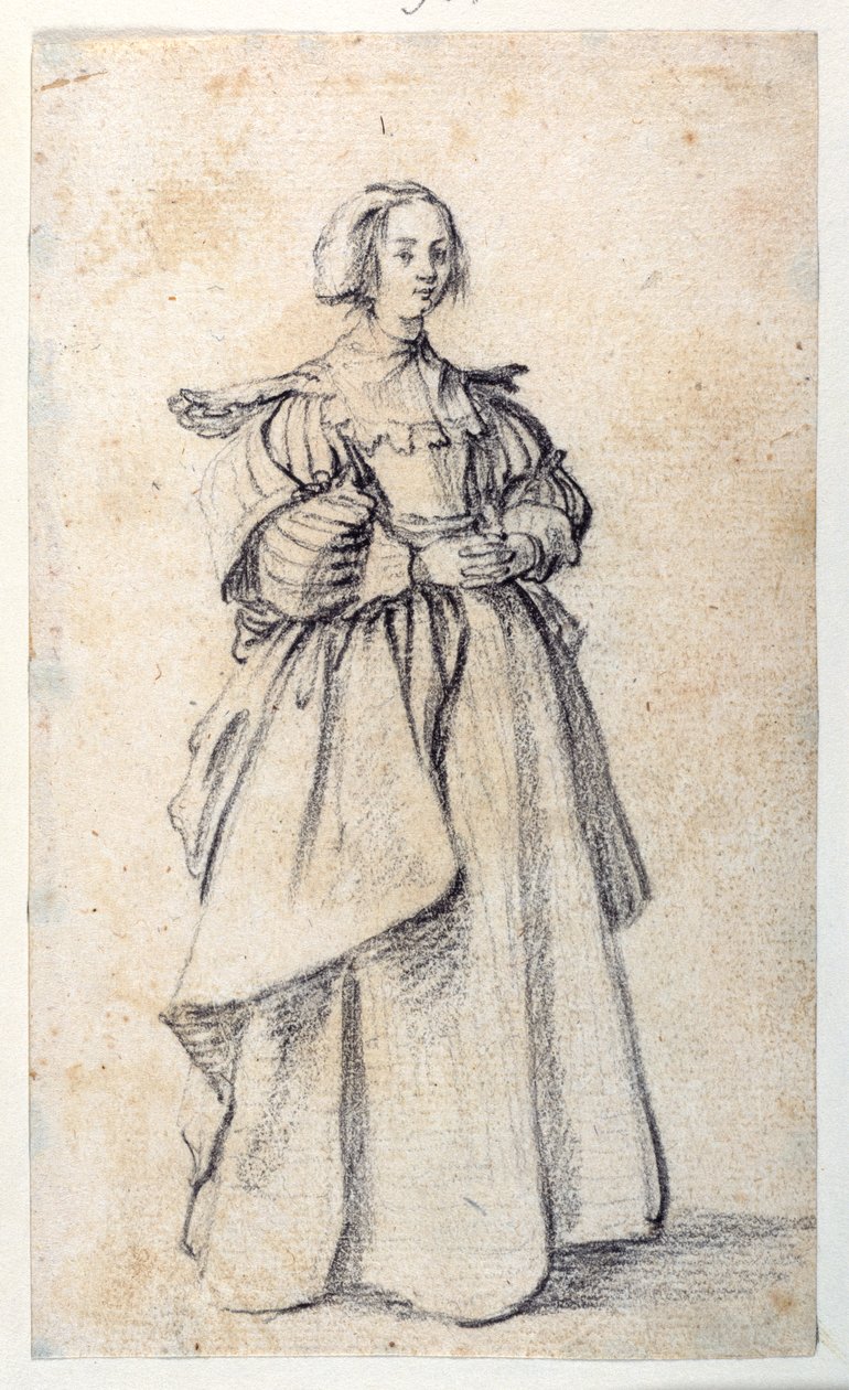 Kvinnlig figur (svart krita på papper) av Jacques Callot