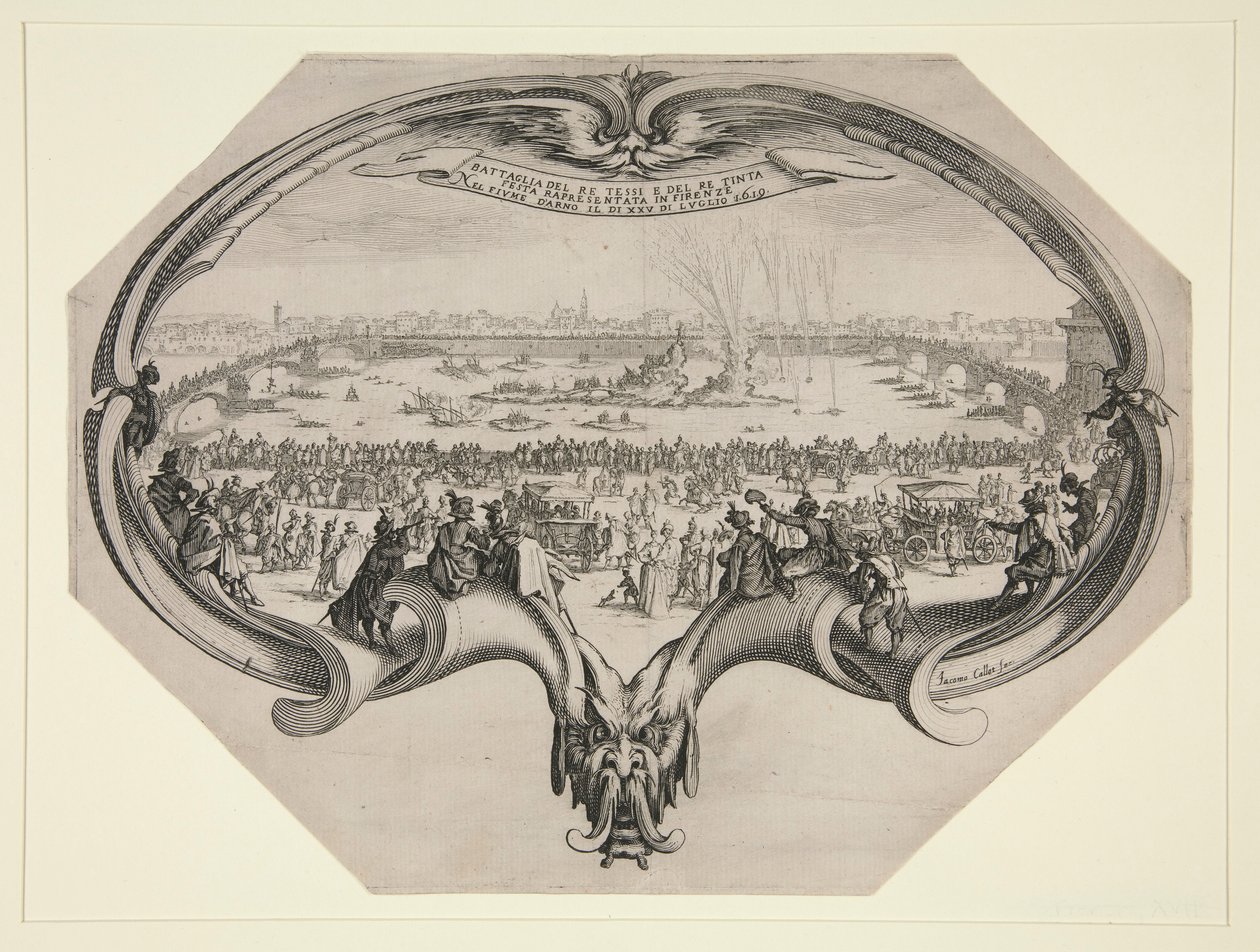 Festival för färgarna och vävarna i Florens, 25 juli 1619 på Arno. av Jacques Callot