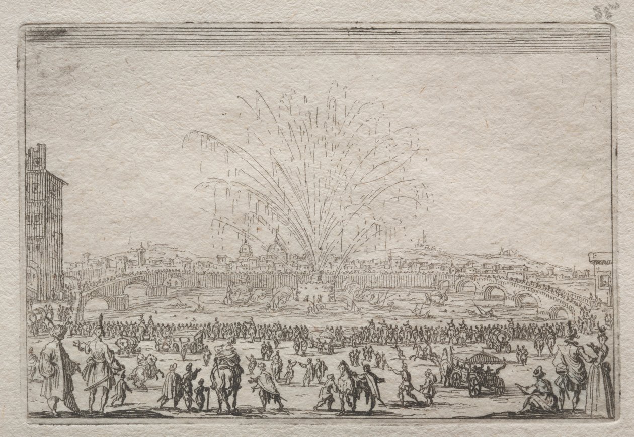 Fyrverkerier på Arno, ca. 1622. av Jacques Callot