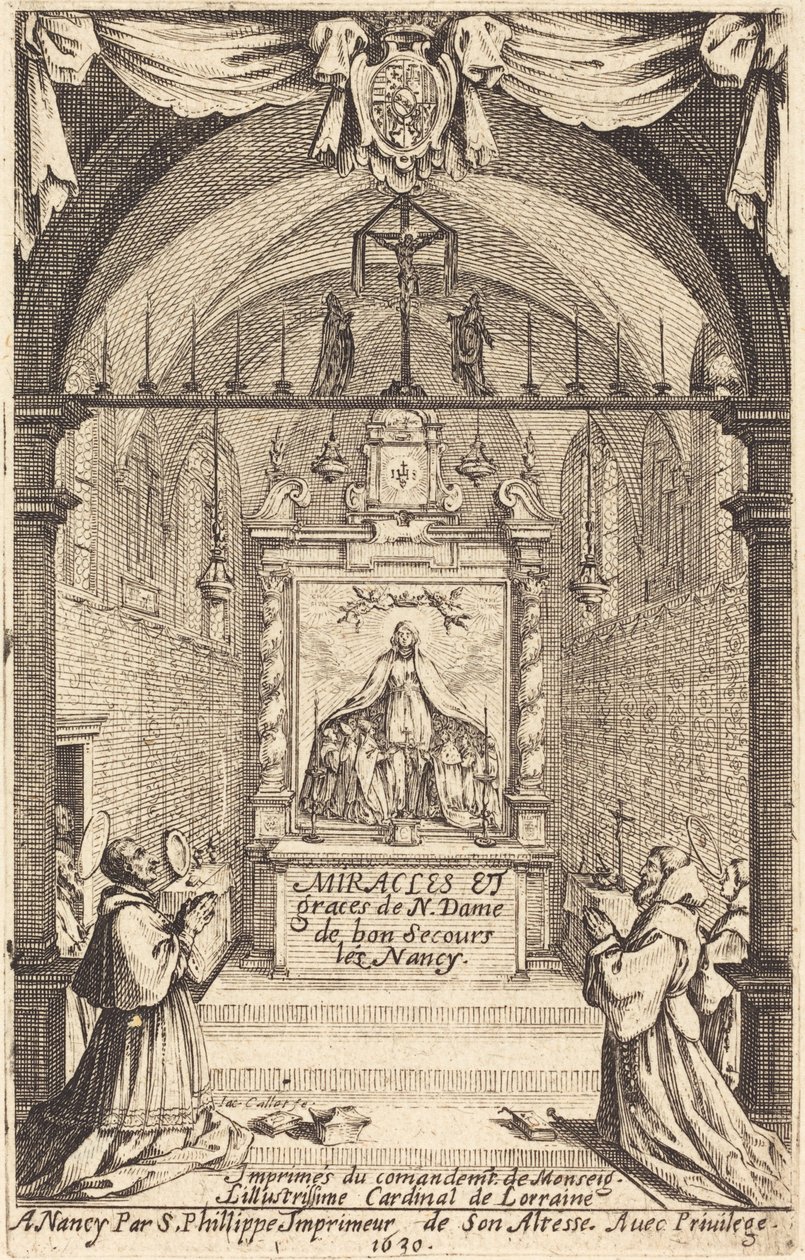Frontispice för Miracles and Graces of Our Lady of "Bon-Secours-les-Nancy" av Jacques Callot
