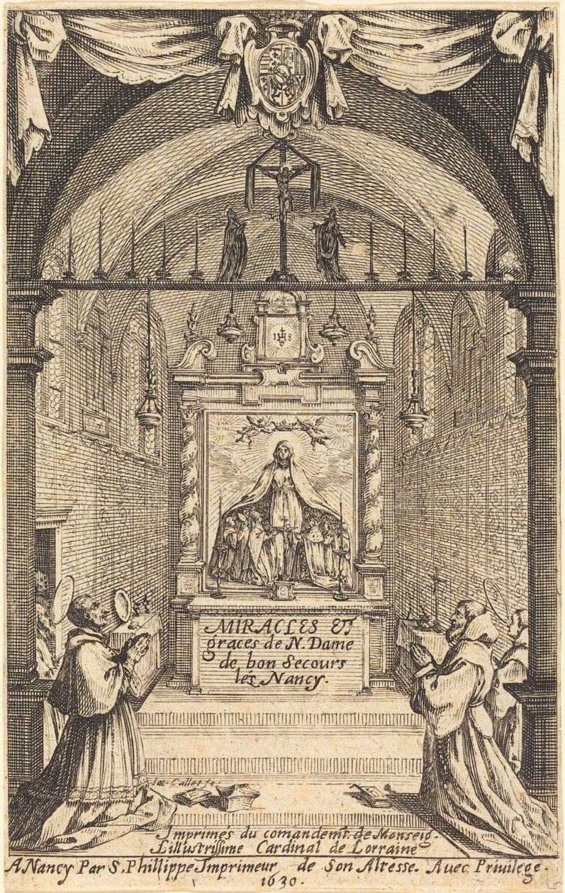 Frontispice för Miracles and Graces of Our Lady of "Bon-Secours-les-Nancy" av Jacques Callot