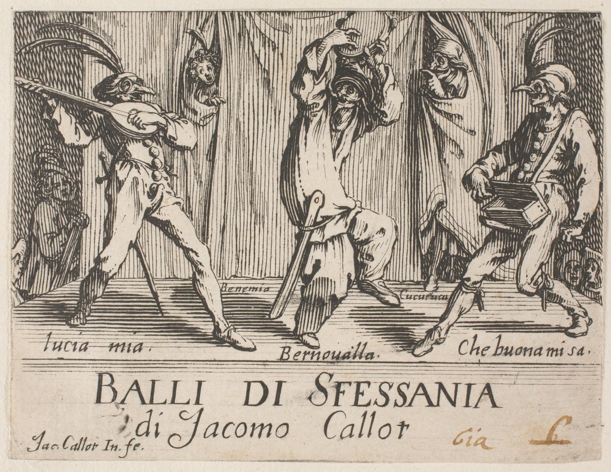 Frontispice, från Balli di Sfessania av Jacques Callot