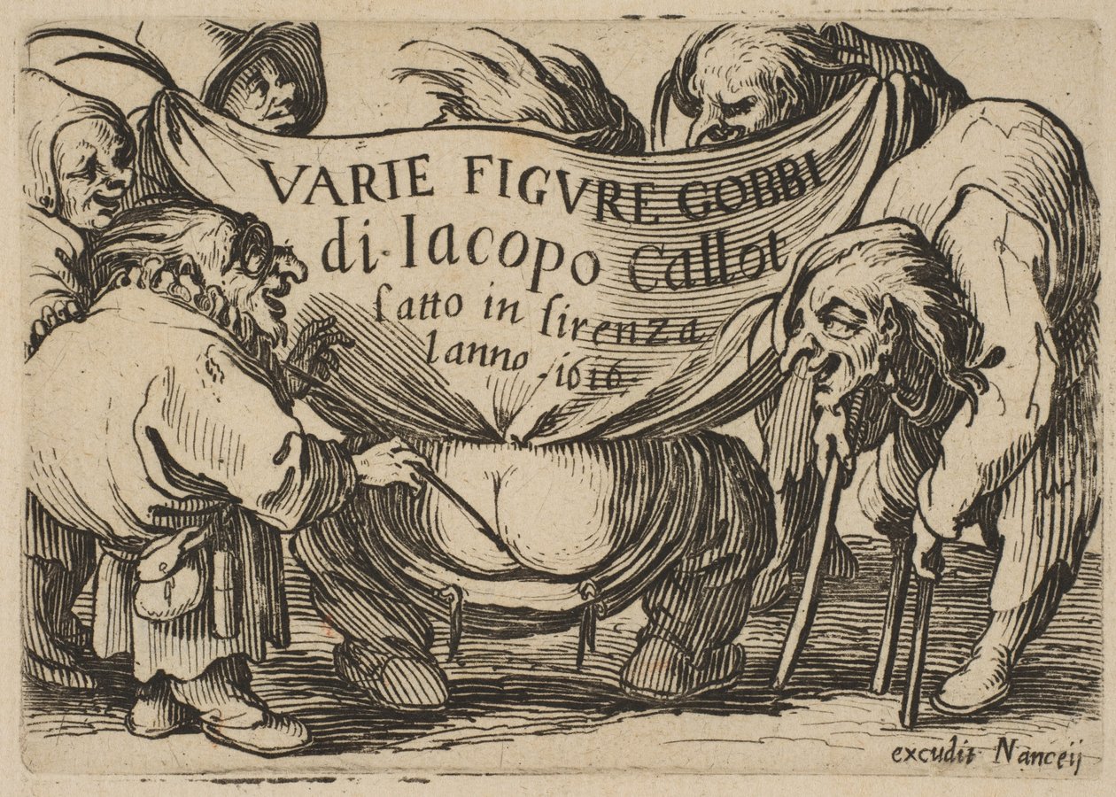 Frontispice, från Varie Figure Gobbi, svit även kallad Les Bossus, Les Pygmées, Les..., 1616-22. av Jacques Callot