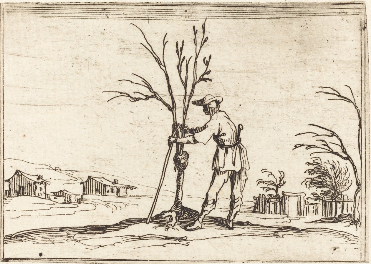 Trädgårdsmästare som beskär ett träd av Jacques Callot
