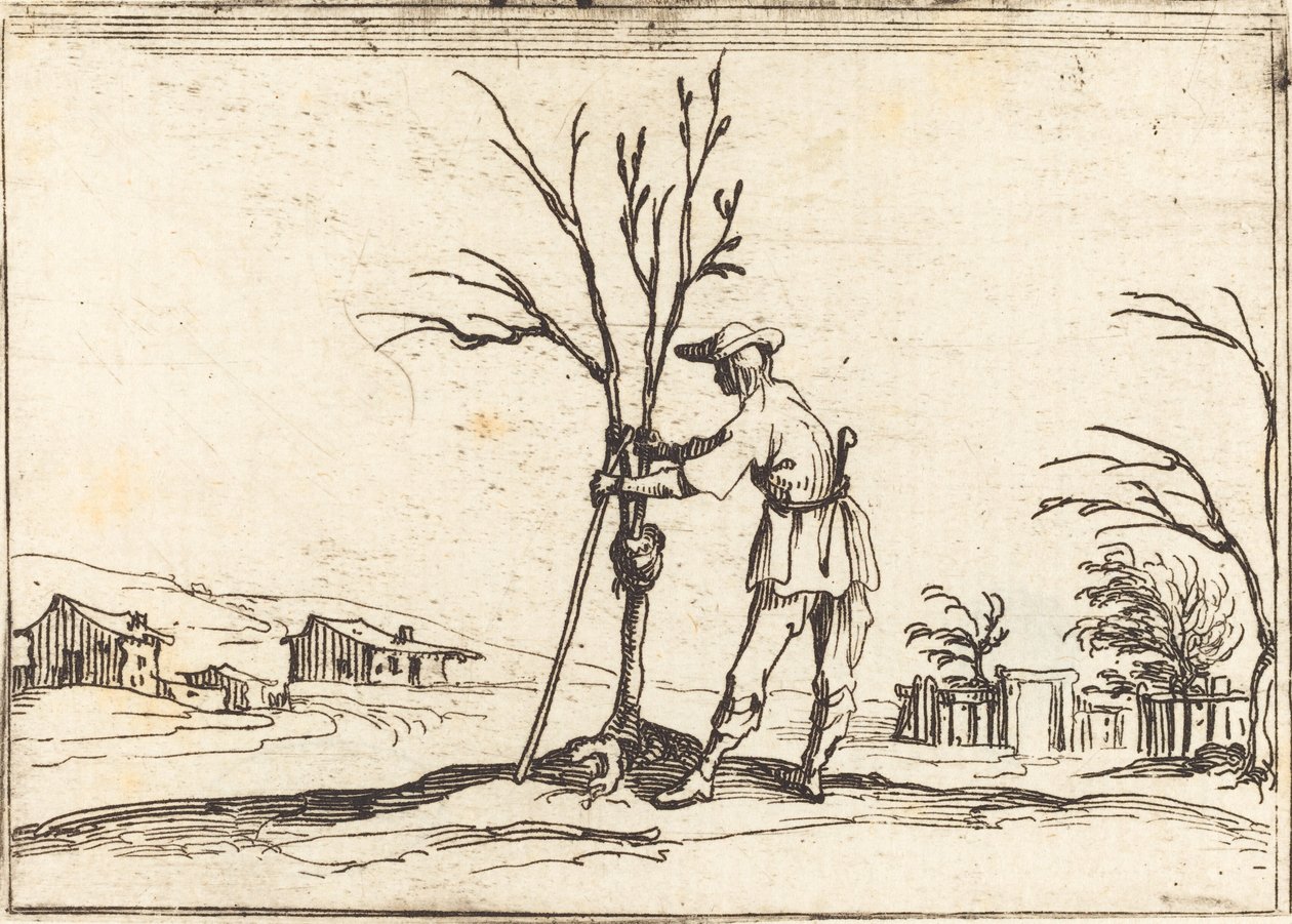 Trädgårdsmästare som beskär ett träd av Jacques Callot
