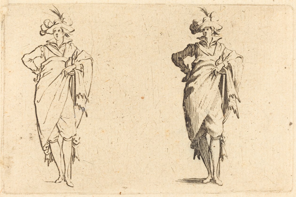 Gentleman sett framifrån med handen på höften av Jacques Callot