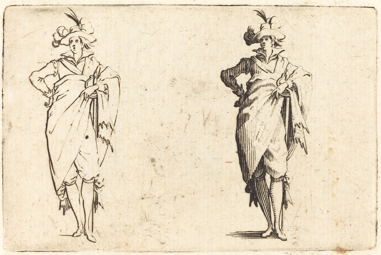 Gentleman sett framifrån med handen på höften av Jacques Callot