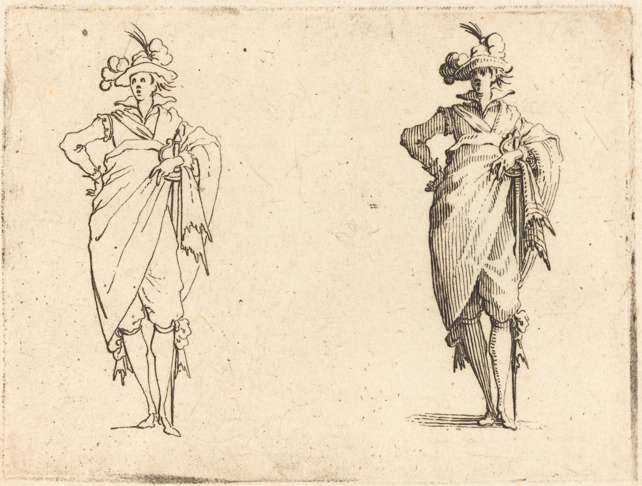 Gentleman sett framifrån med handen på höften av Jacques Callot
