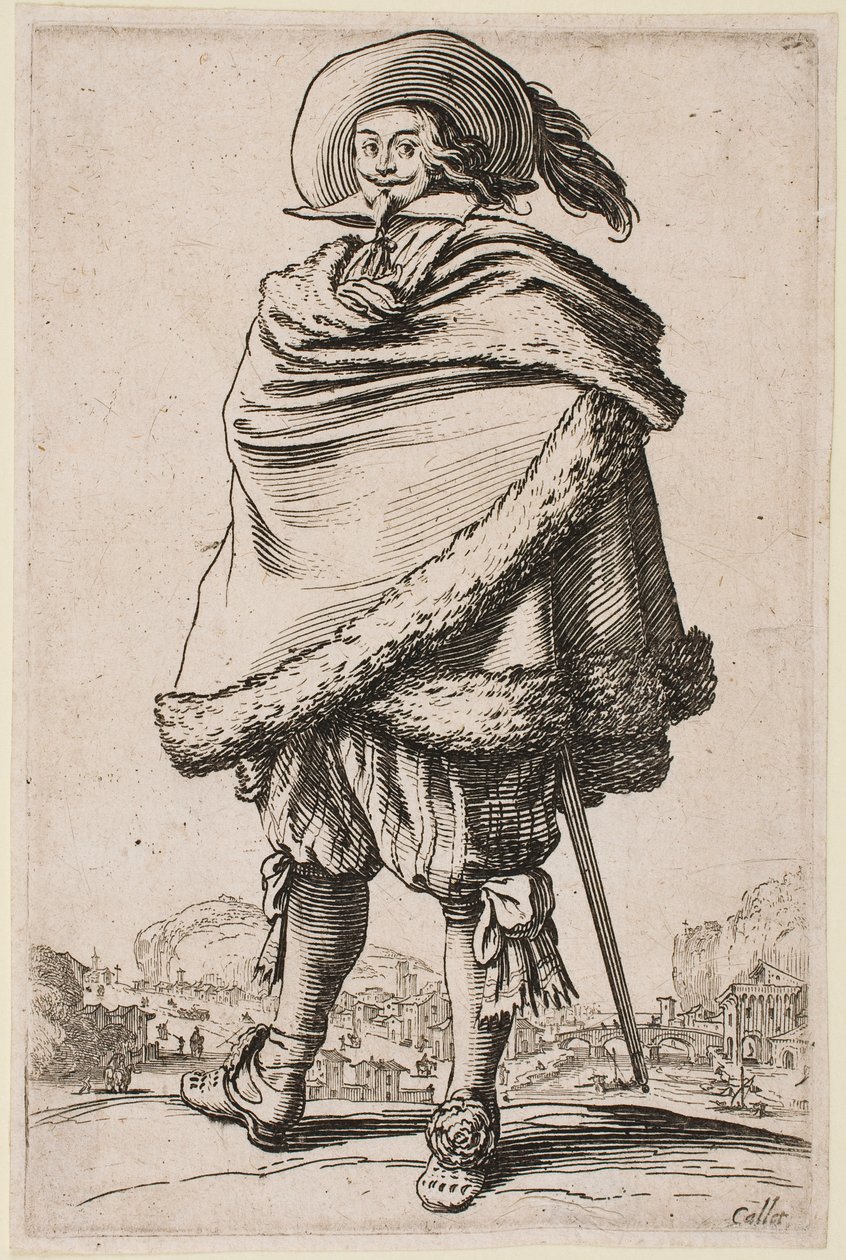 Gentleman Wrapped in a Fur-Trimmed Cloak, från serien "The Nobility" av Jacques Callot