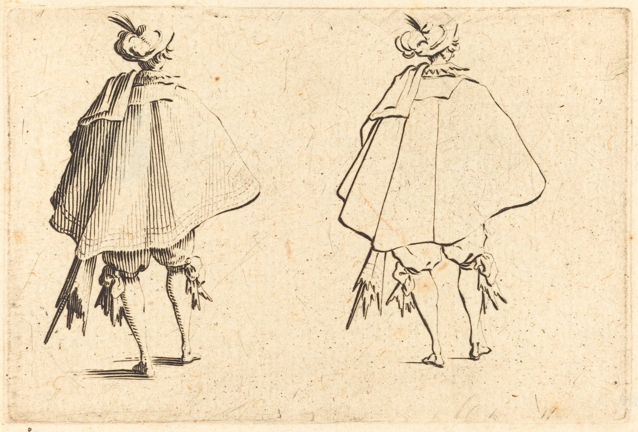 Gentleman in Large Mantle, sedd bakifrån av Jacques Callot