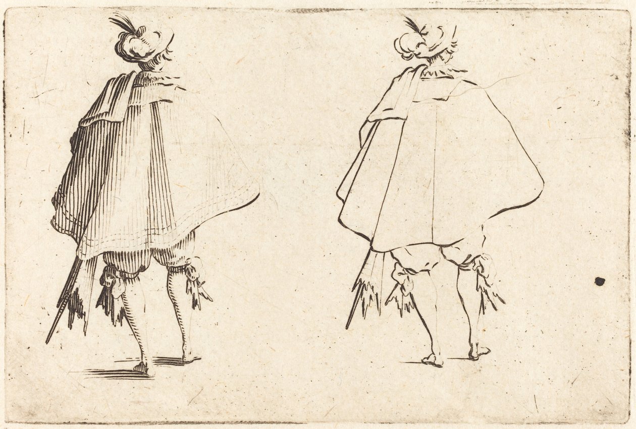 Gentleman in Large Mantle, sedd bakifrån av Jacques Callot