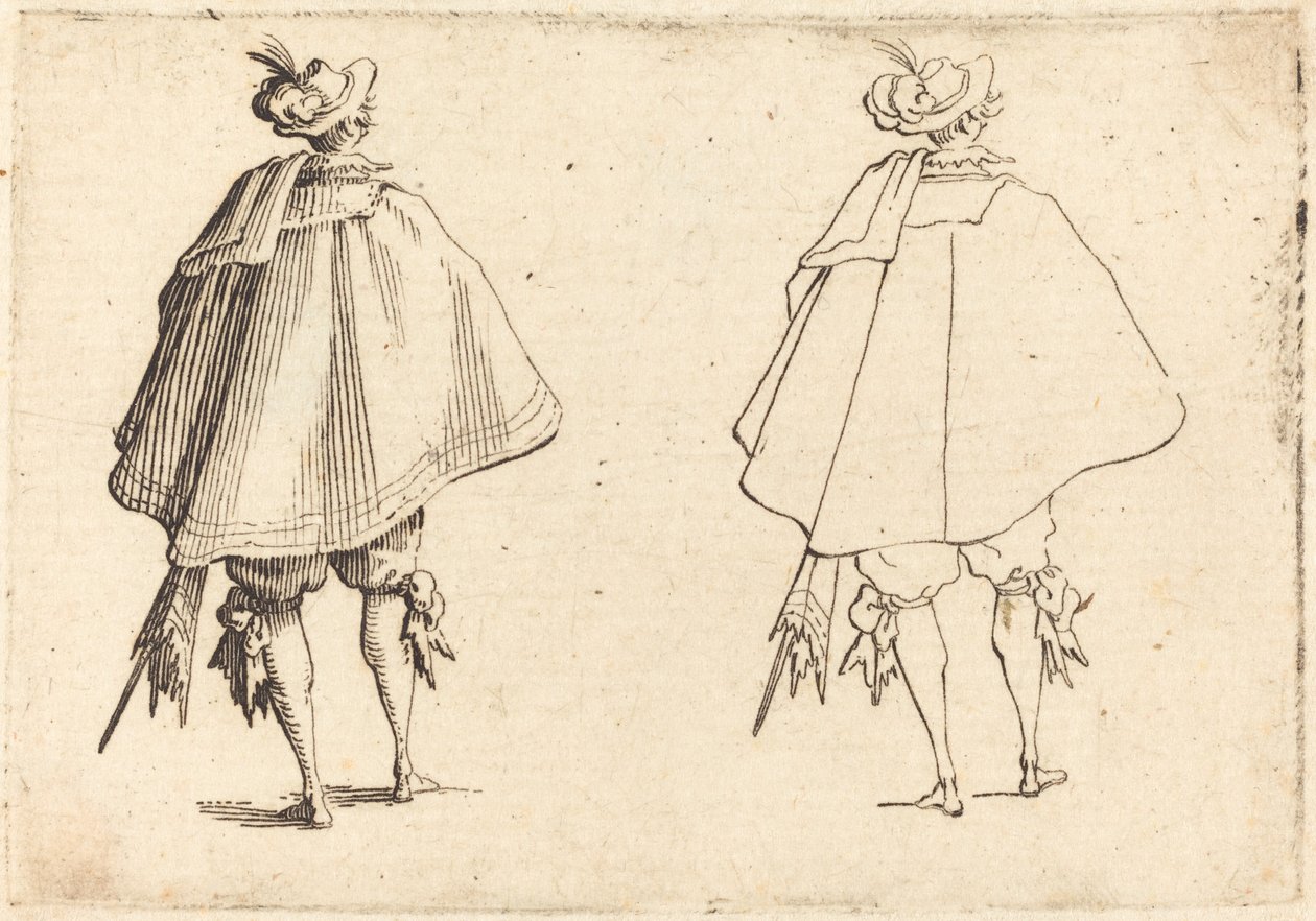 Gentleman in Large Mantle, sedd bakifrån av Jacques Callot