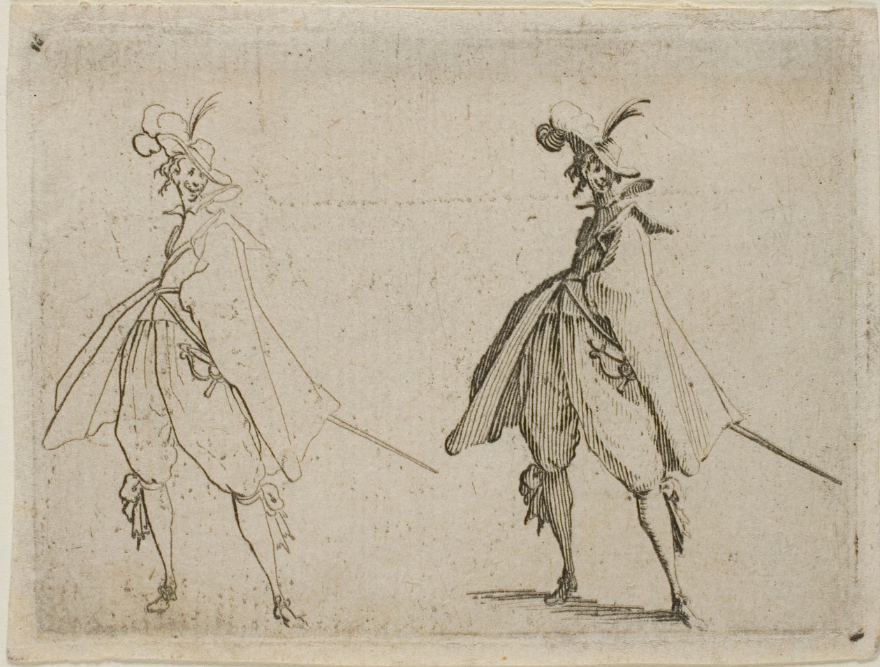 Gentleman i stor cape, sedd framifrån, från The Caprices av Jacques Callot