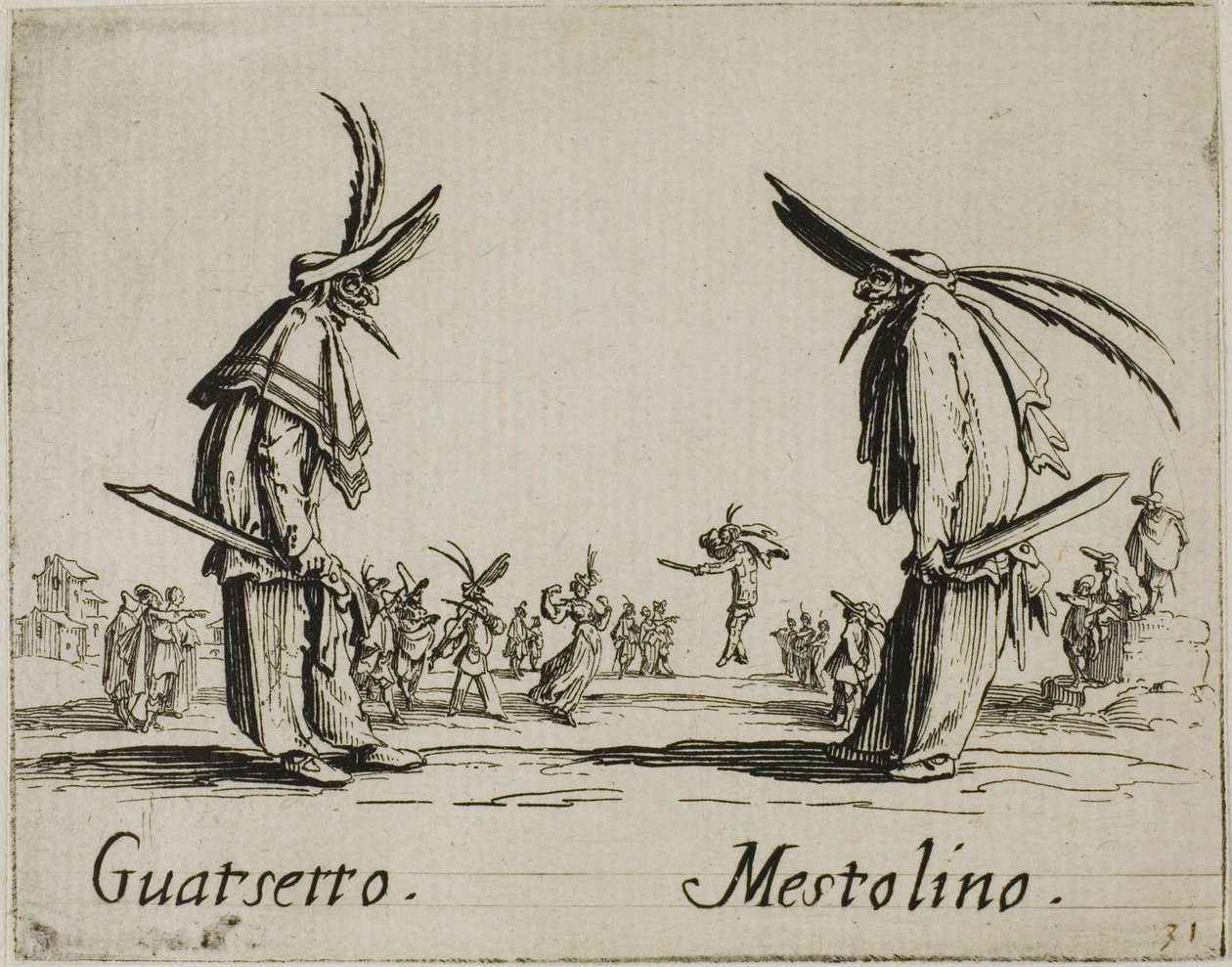 Guatsetto - Mestolino, plansch 5 från Balli di Sfessania av Jacques Callot
