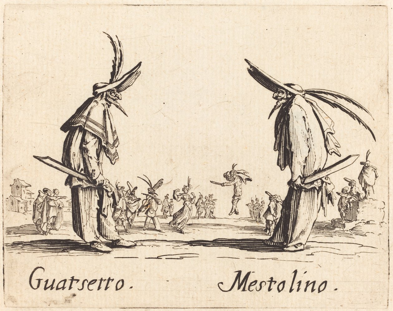 Guatsetto och Mestolino, ca. 1622. av Jacques Callot