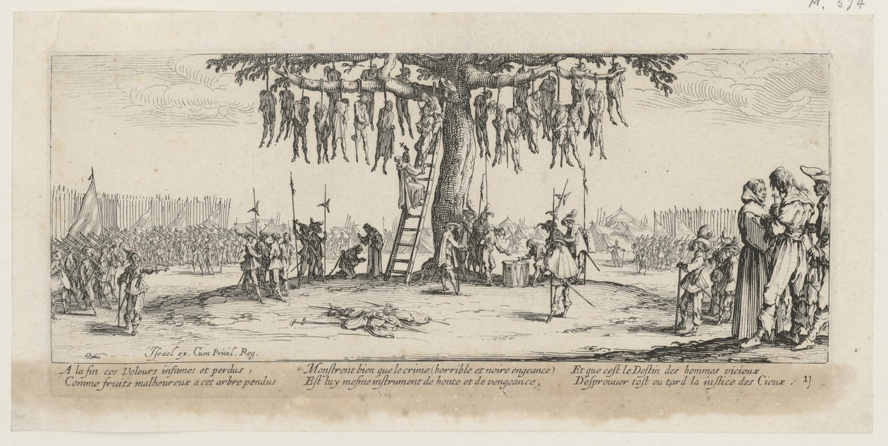 Upphängning, blad 11 i serien ”Krigets gråzoner” av Jacques Callot