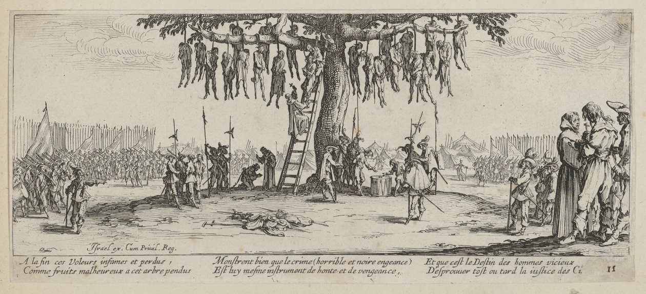 Upphängning, blad 11 i serien ”Krigets fasor” av Jacques Callot