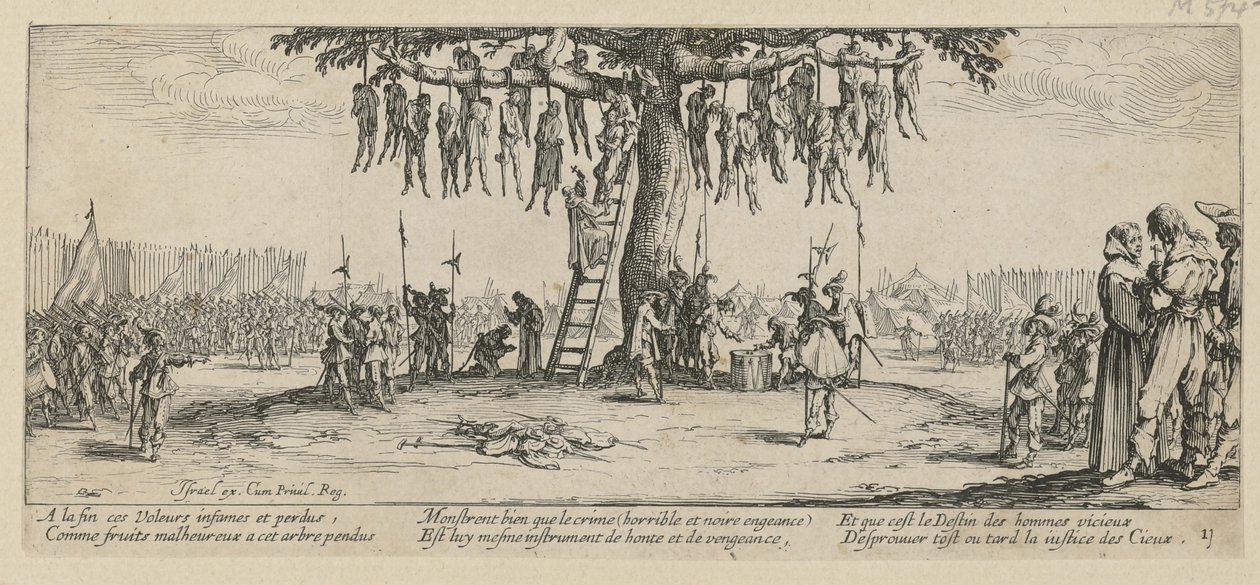 Upphängning, blad 11 i serien ”Krigets fasor” av Jacques Callot