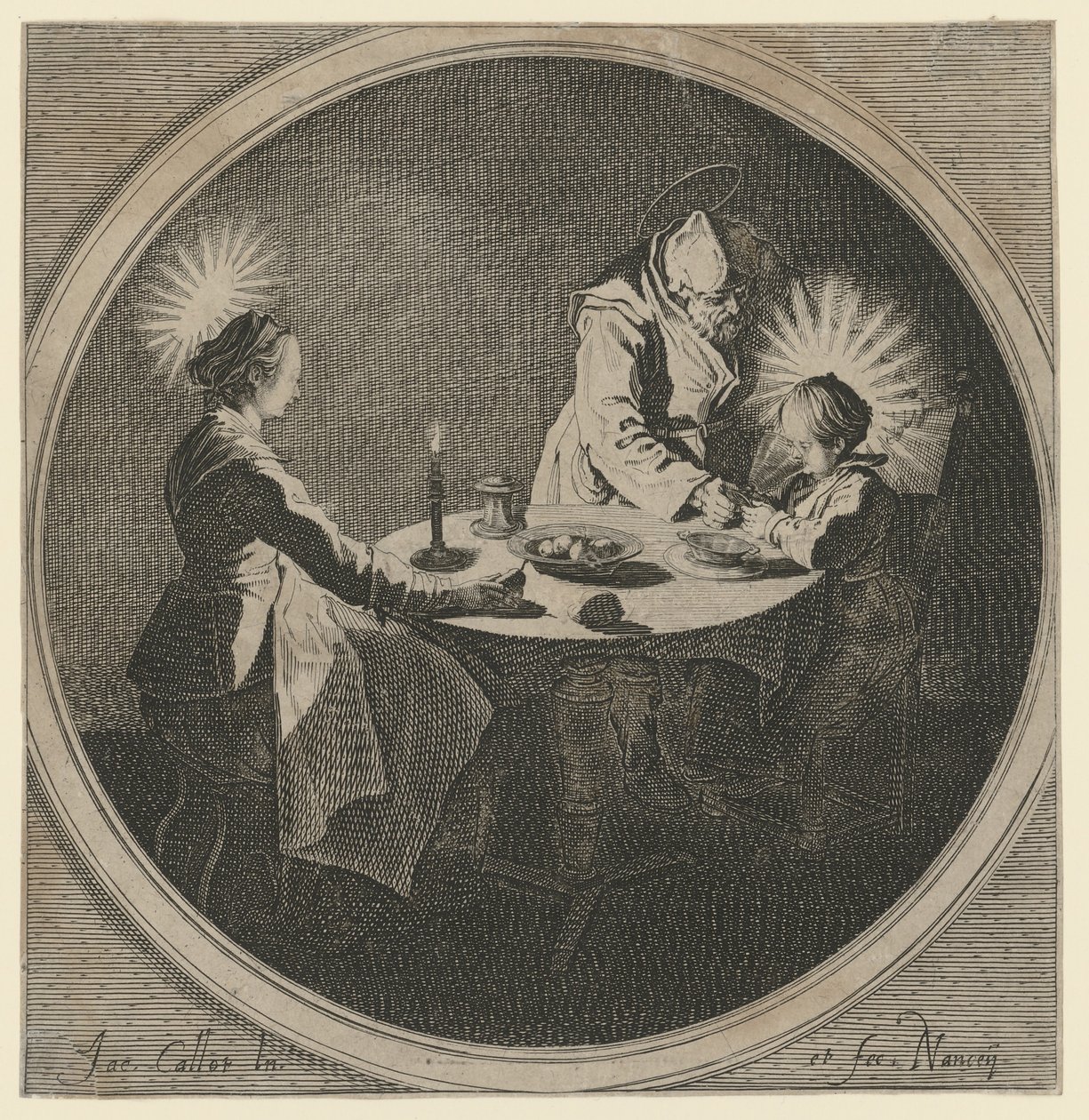 Heliga familjen vid bordet av Jacques Callot