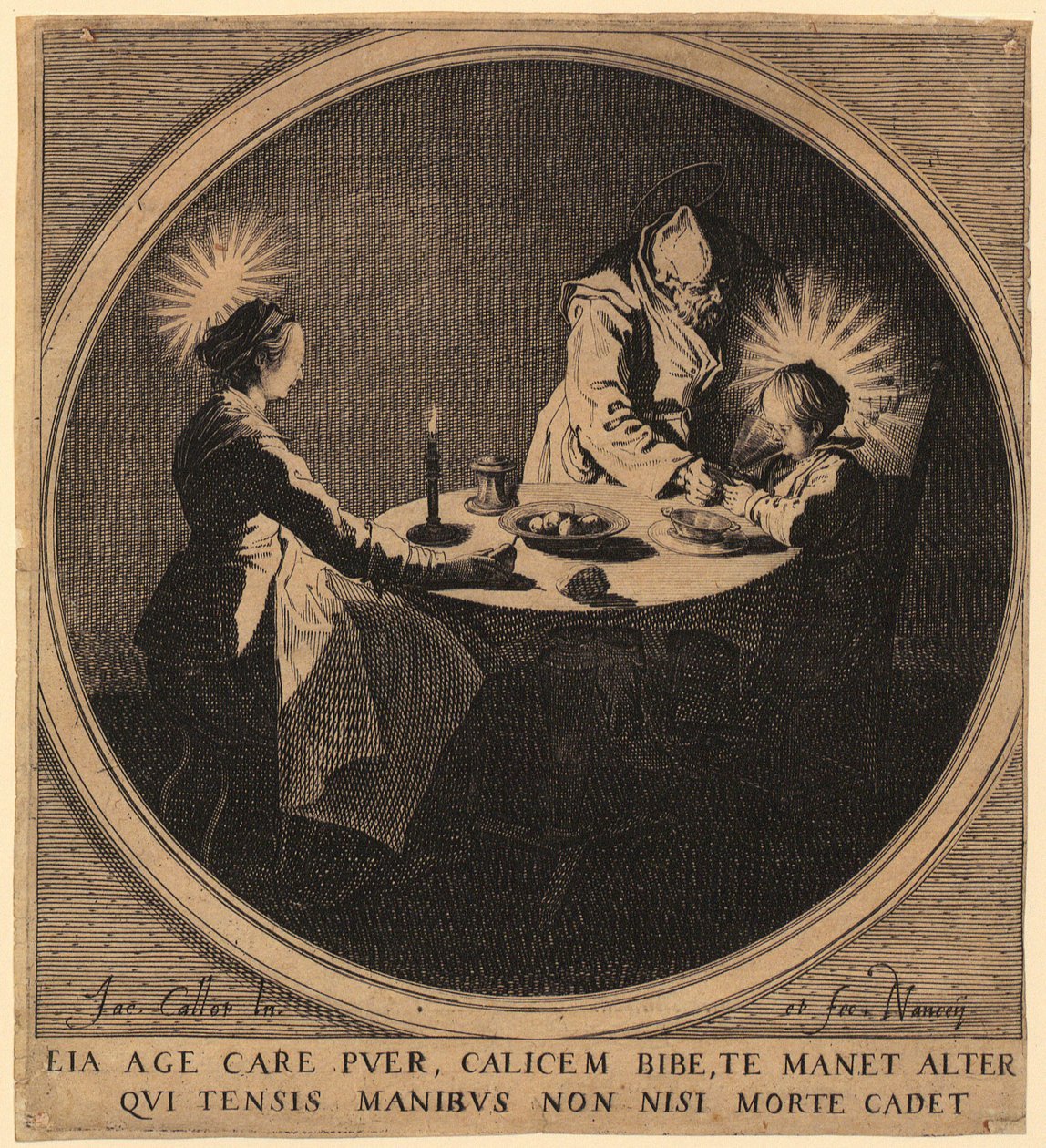 Heliga familjen vid bordet av Jacques Callot