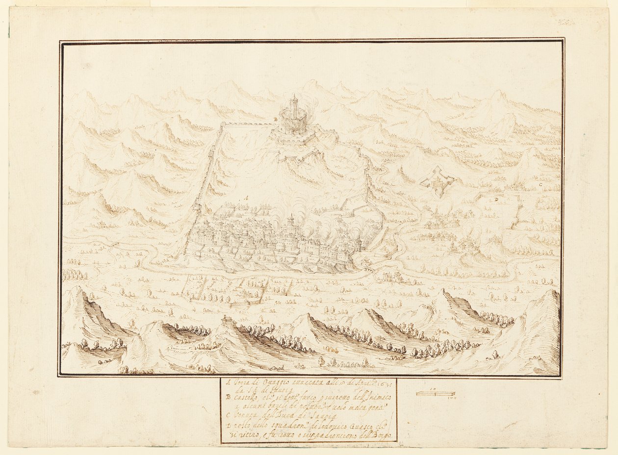 Isometrisk vy av Torra de Ottaggio av Jacques Callot