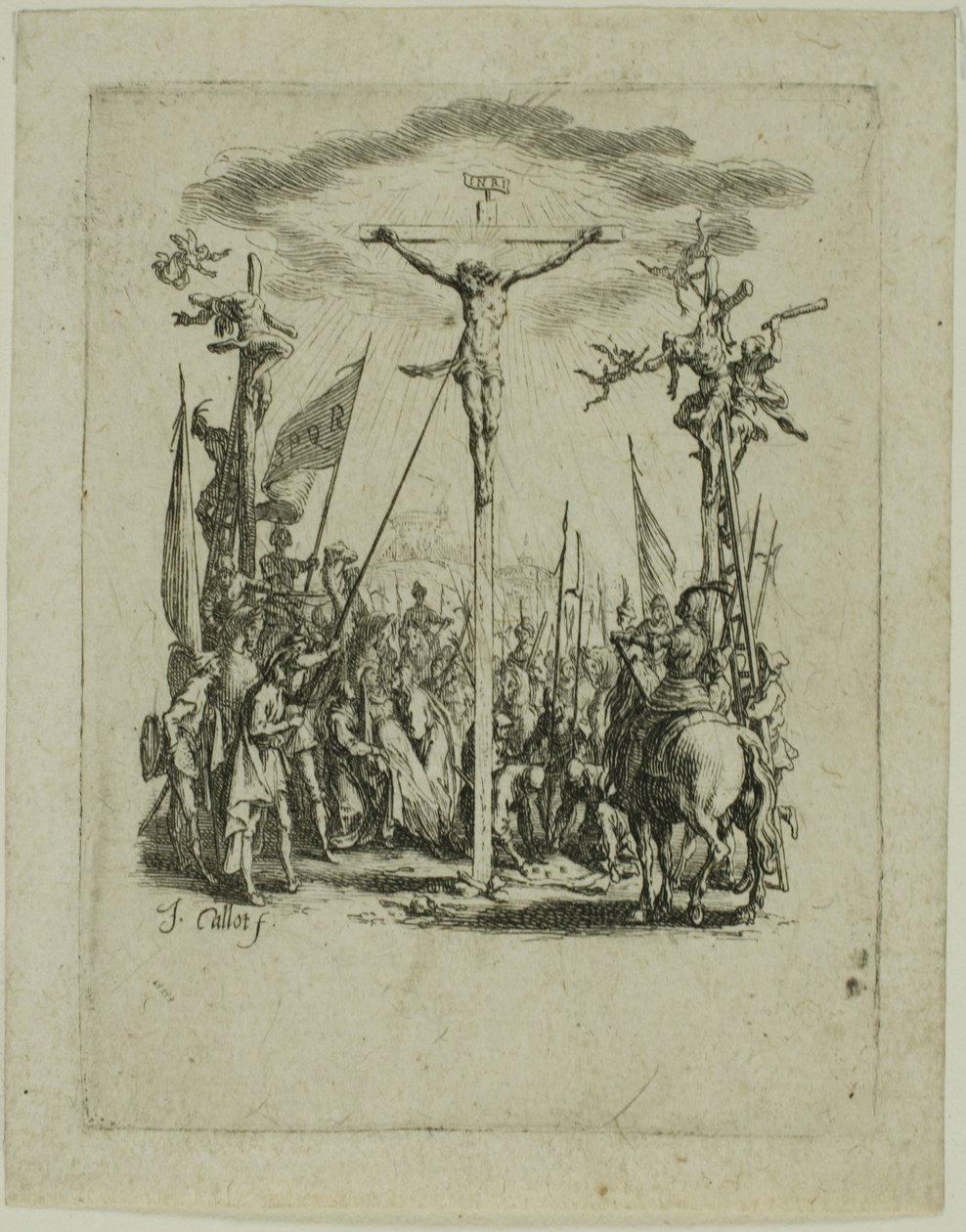 Jesus genomborras av en lans, från Den lilla passionen av Jacques Callot