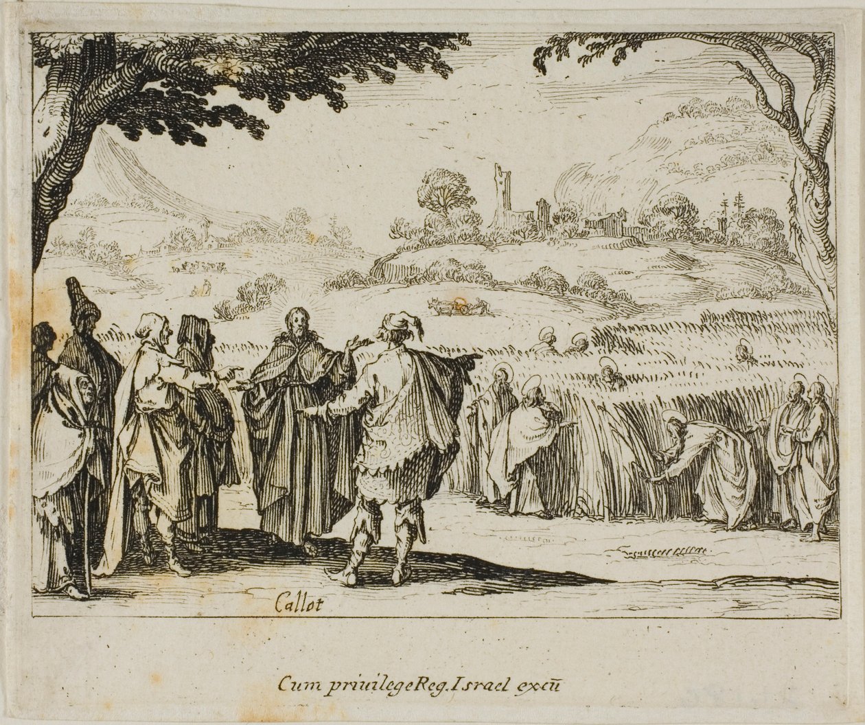 Jesus med fariséerna, från Nya testamentet av Jacques Callot