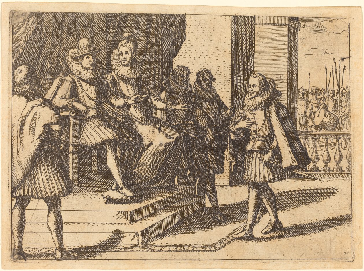 Kung och drottning i samråd om turkarna av Jacques Callot