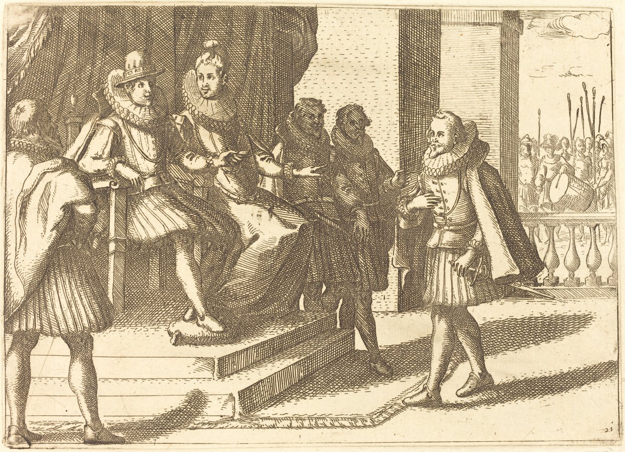 Kung och drottning i samråd om turkarna av Jacques Callot