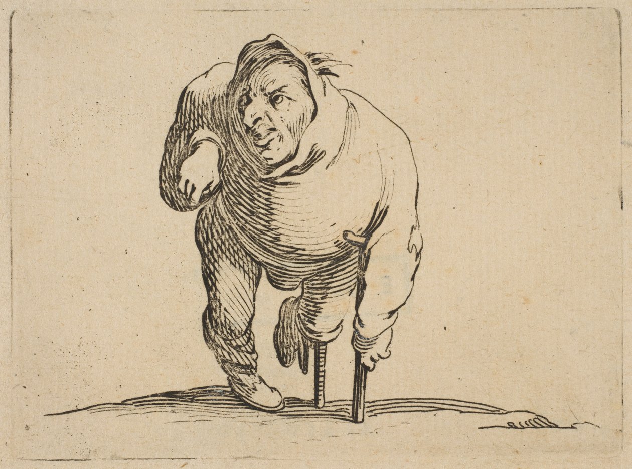 Krymplingen med en krycka och en trä ..., 1616-22. av Jacques Callot