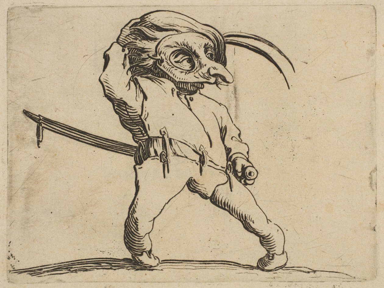 Den maskerade mannen med krokiga ben, från Varie Figure ..., 1616-22. av Jacques Callot