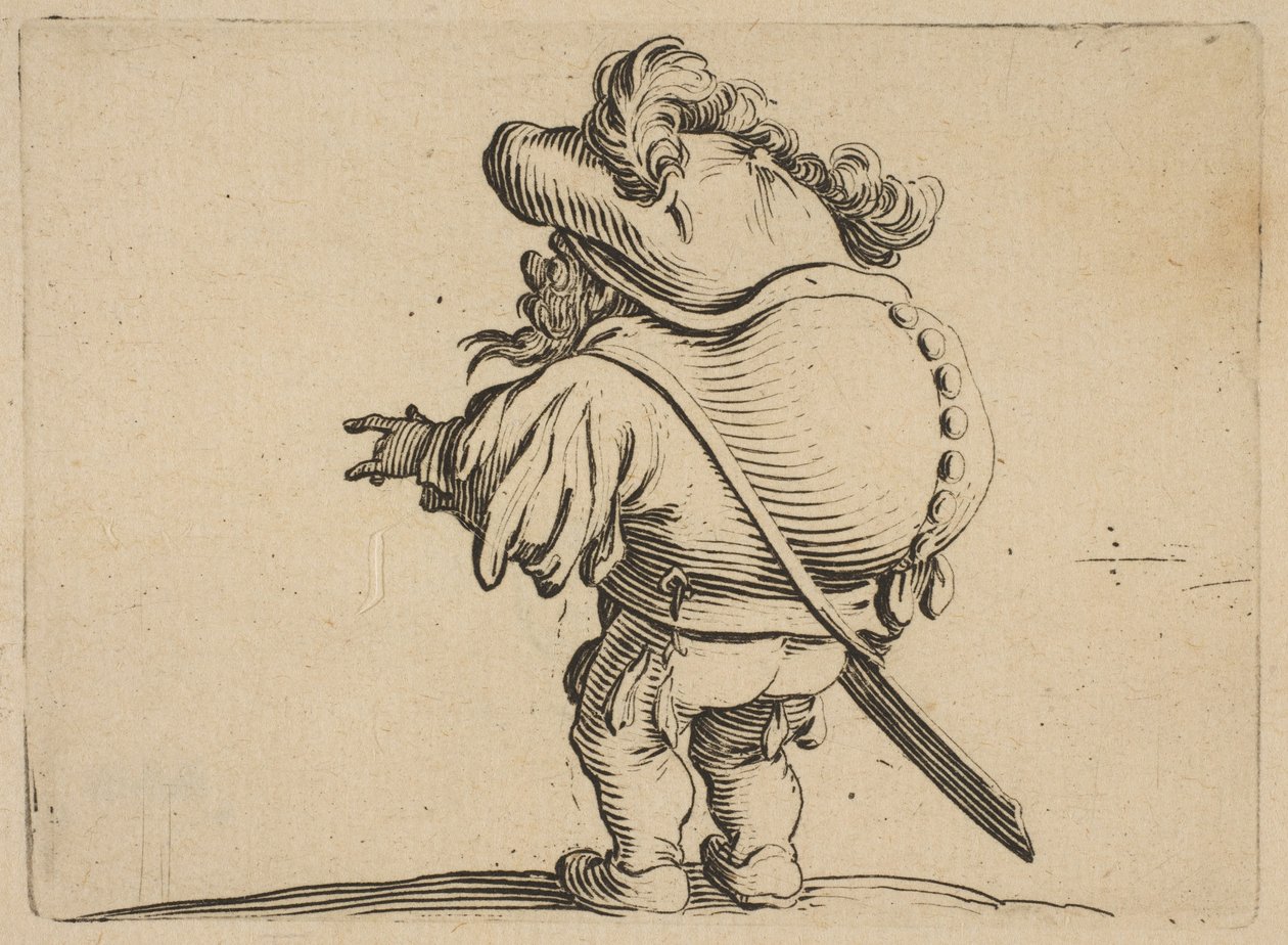 Man med stor rygg prydd med..., 1616-22. av Jacques Callot
