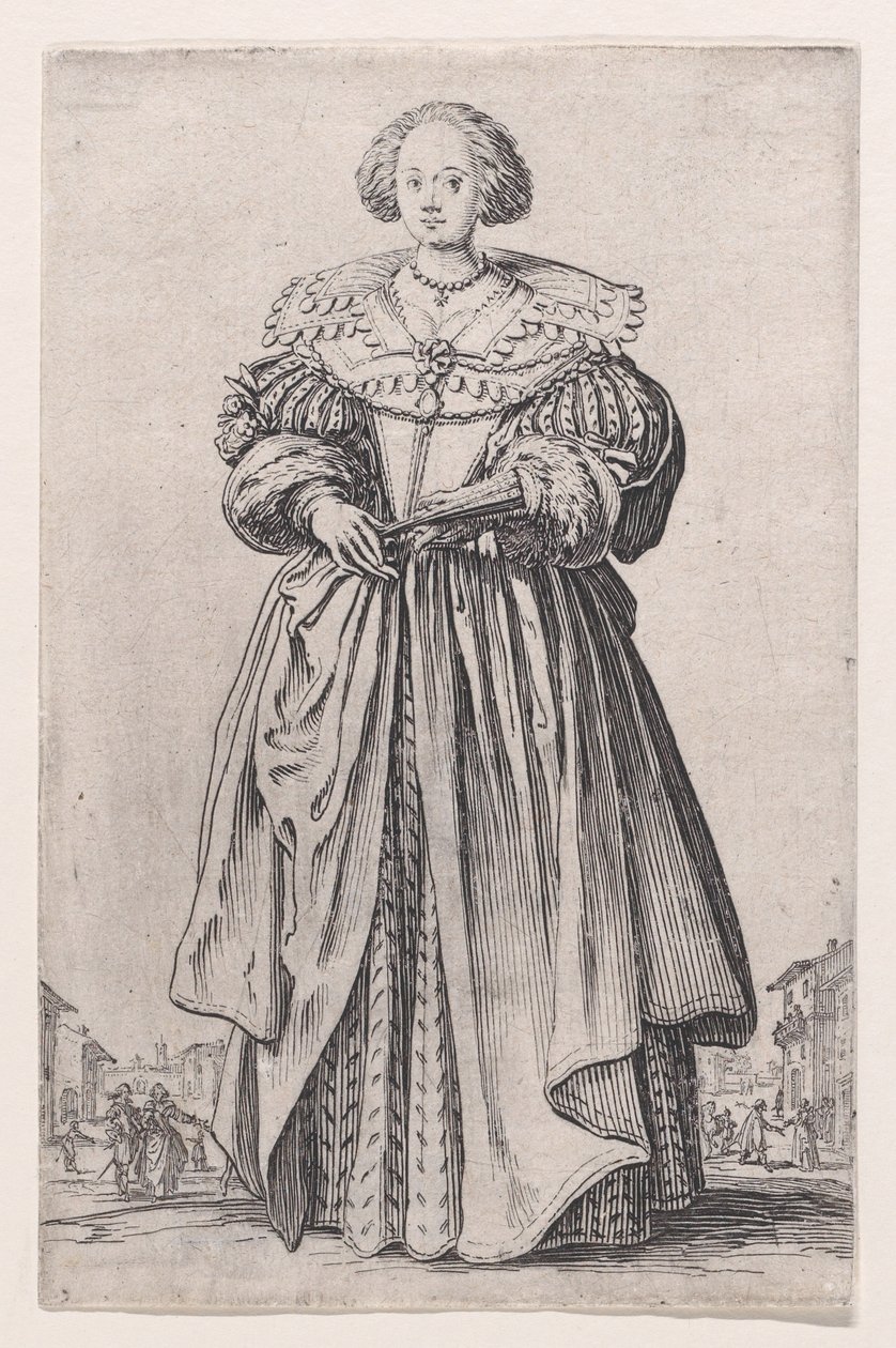 Damen med solfjädern, ur ”Adeln” av Jacques Callot