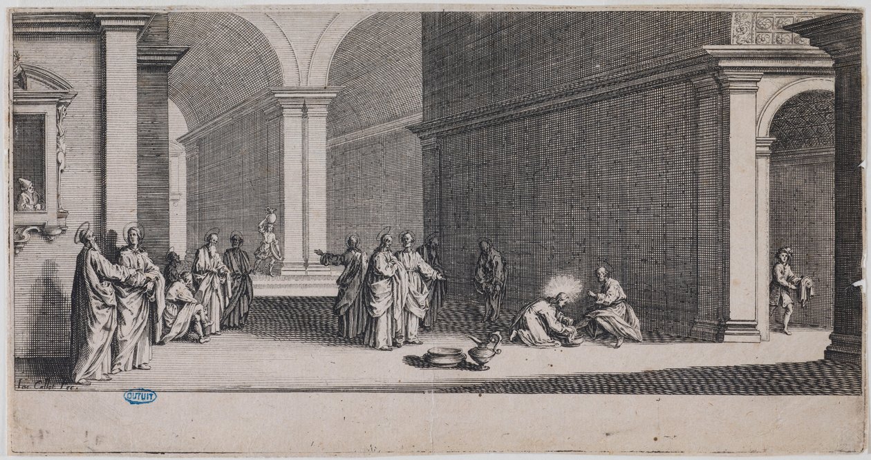 Den stora passionen, Fottvagningen. Första bladet i en serie om 7 blad (Lieure 281, Meaume 12) av Jacques Callot
