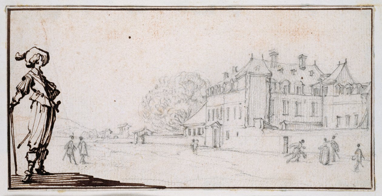 La Romaine, Claude Deruets egendom (svart krita och bläck på papper) av Jacques Callot