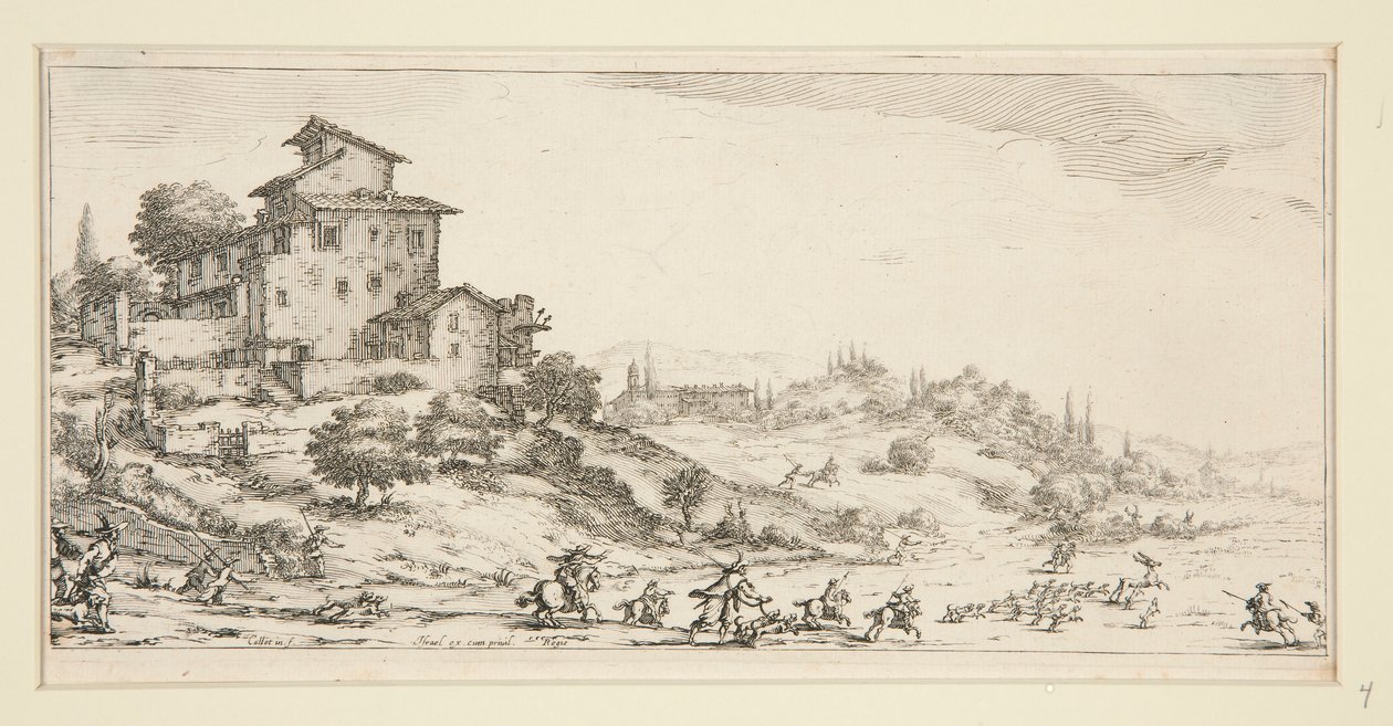 La chasse au cerf (Hjortjakt nära herrgården), från Landscapes for Giovanni de Medici av Jacques Callot