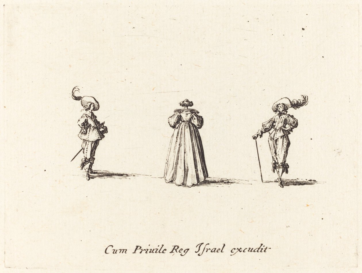 Lady sedd bakifrån, och två herrar av Jacques Callot