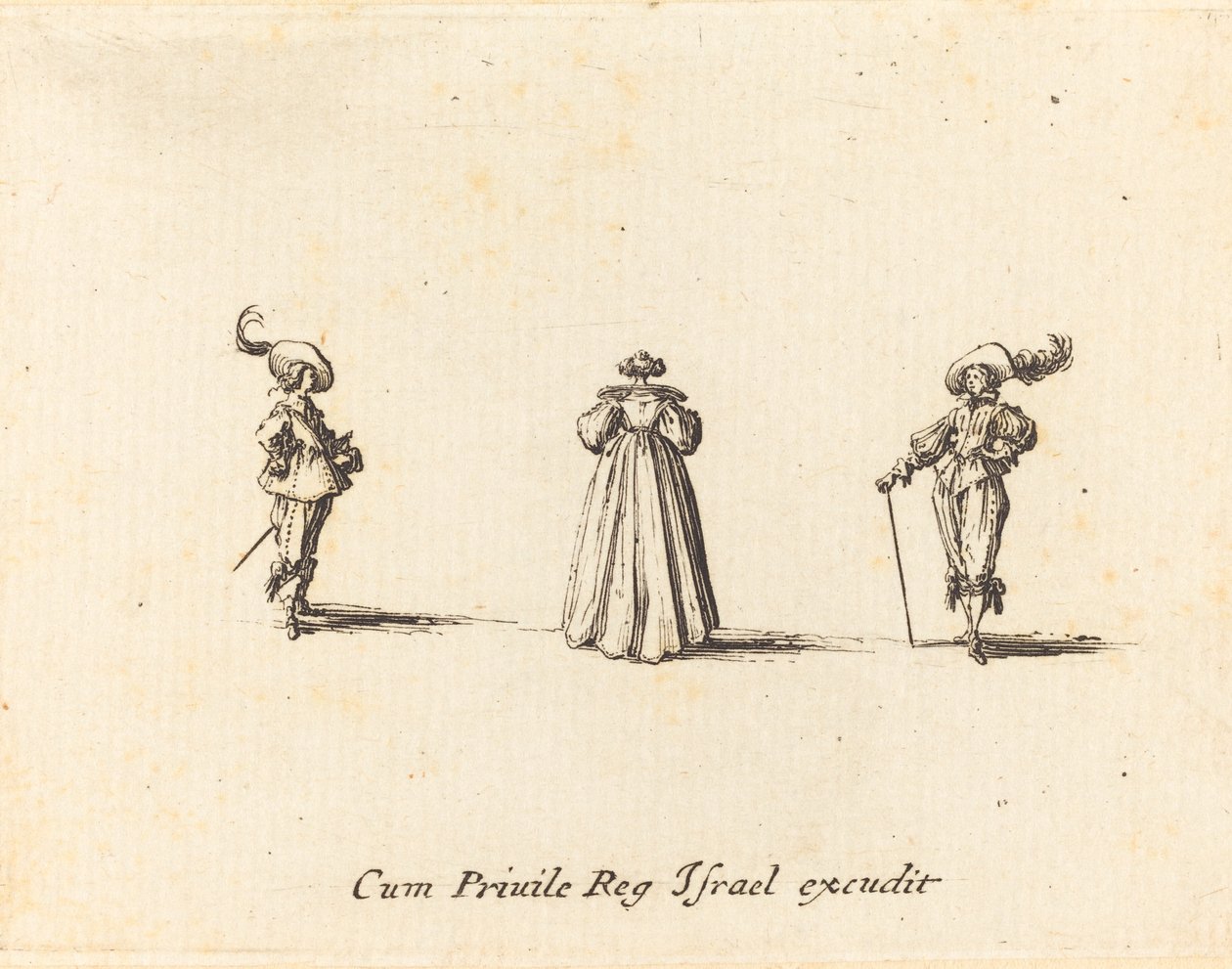 Lady sett bakifrån, och två herrar av Jacques Callot