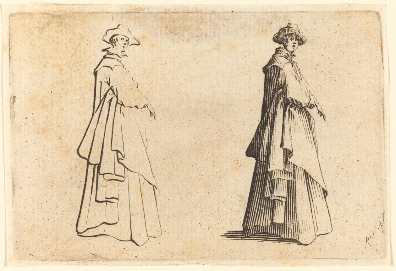 Dam i stor kappa av Jacques Callot