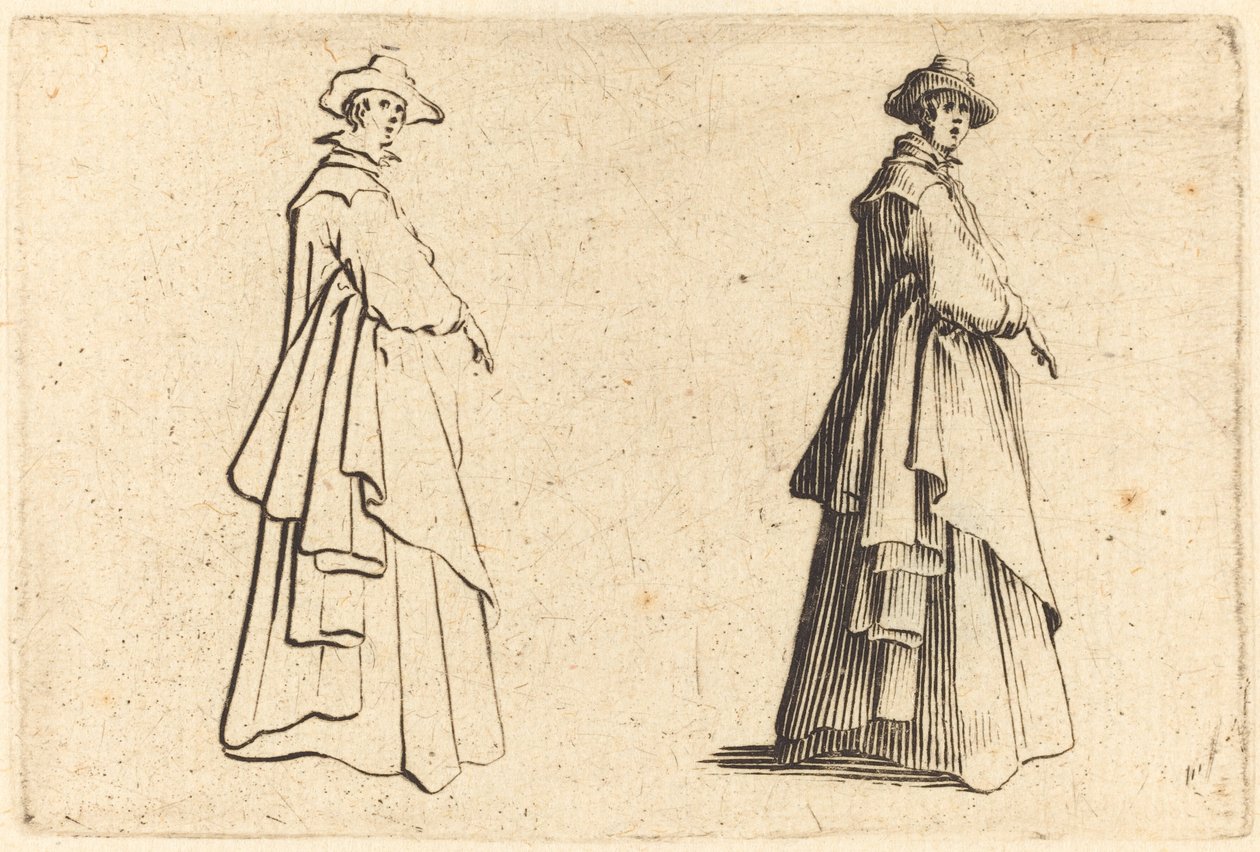 Dam i stor kappa av Jacques Callot