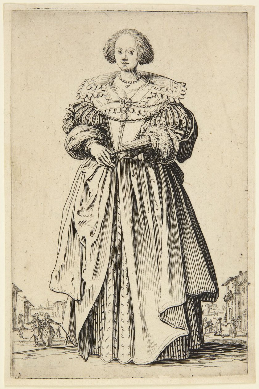 Kvinna med solfjäder av Jacques Callot