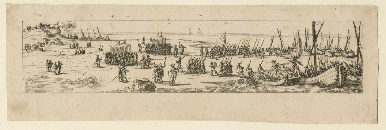 Landstigning av trupper vid belägringen av La Rochelle, 1630 av Jacques Callot