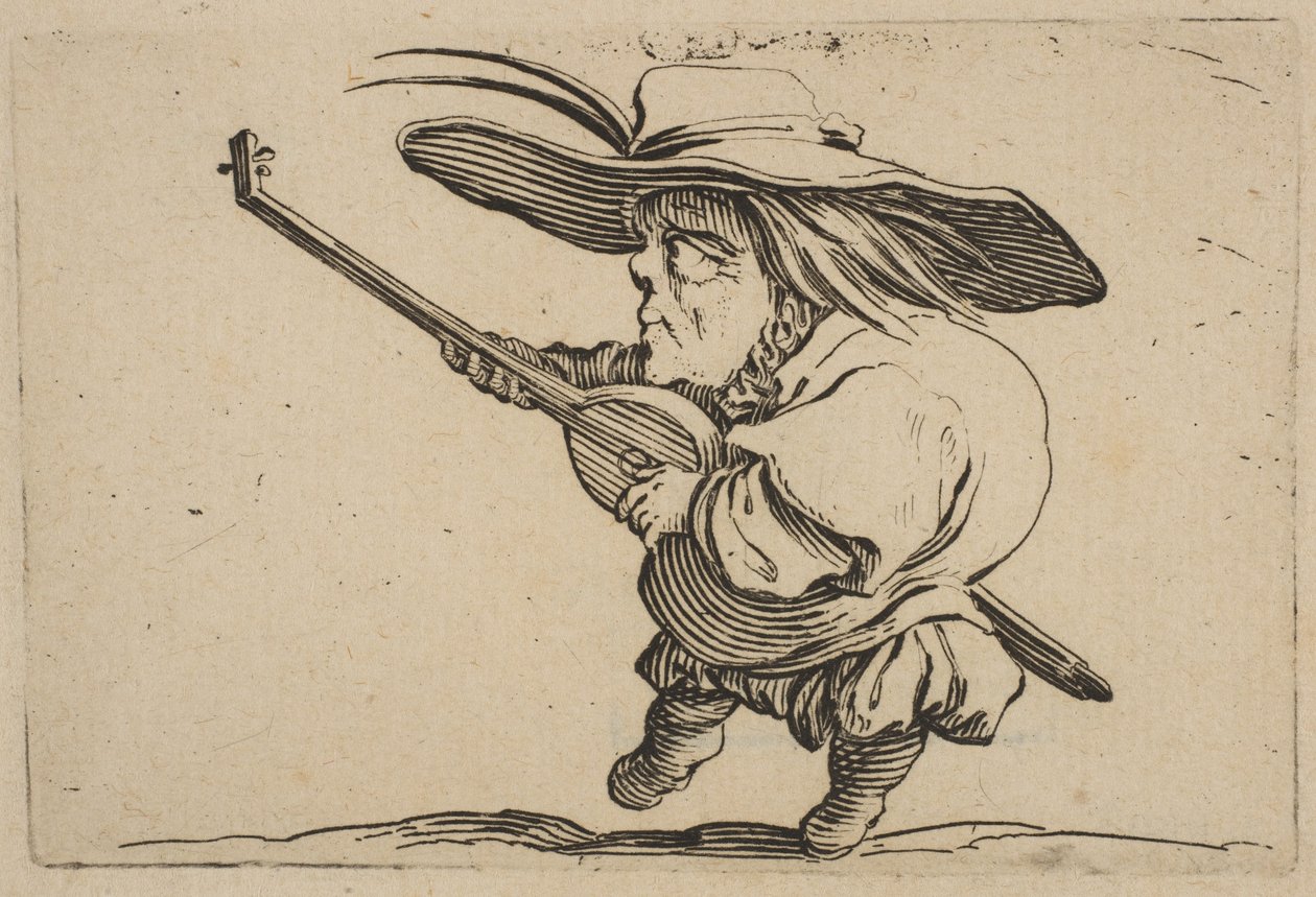 The Lute Player, från Varie Figure Gobbi, svit även kallad Les B..., 1616-22. av Jacques Callot