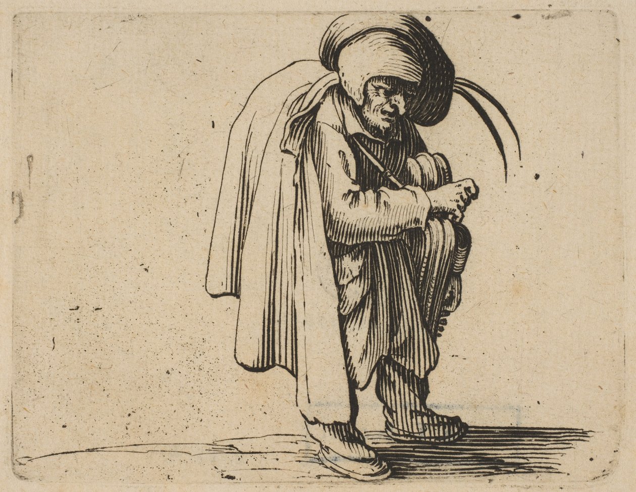 Le Jouer de Vielle The Hurdy-Gurdy Player, från Varie Figure Gobbi, svit kallad aus..., 1616-22. av Jacques Callot