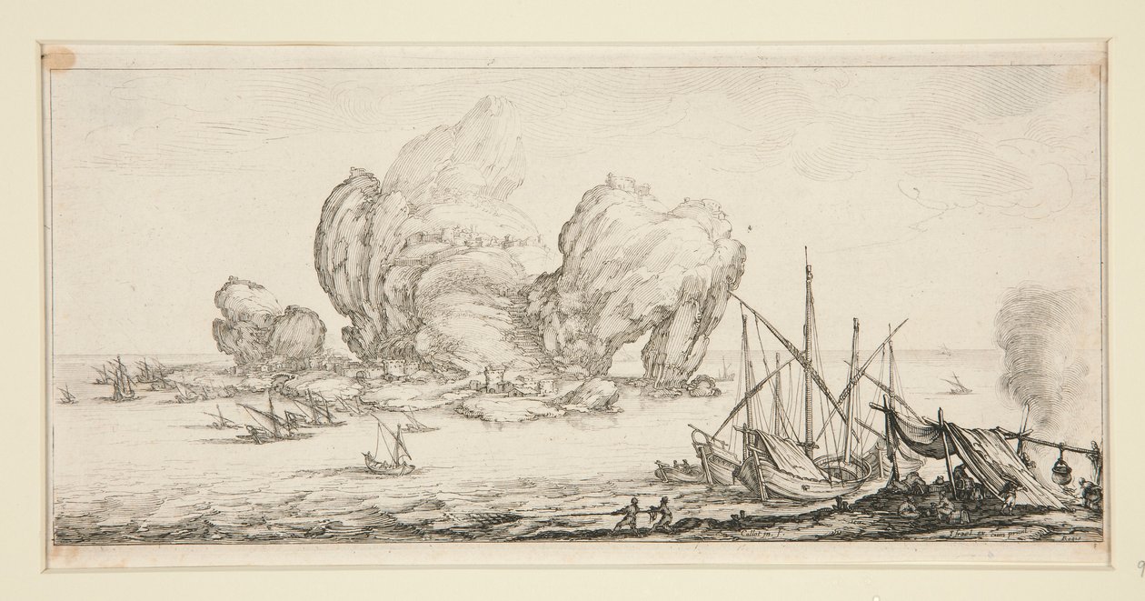 Le grand rocher (Den enorma klippan), från Landscapes for Giovanni de Medici av Jacques Callot