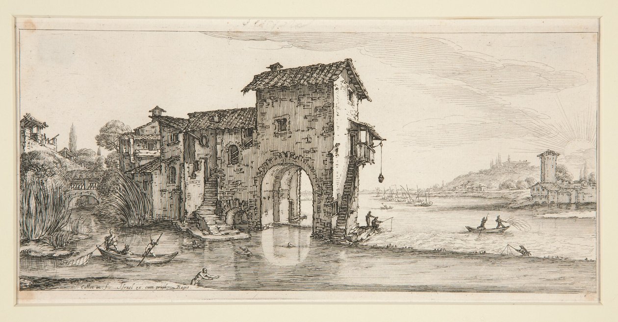 Vattenkvarnen, ur Landskap för Giovanni de Medici av Jacques Callot
